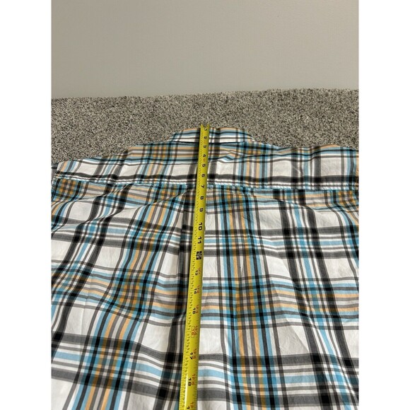 Cinch Men's Large Short Sleeve Button Shirt LOT of 2 Blue Green Orange Plaid - Picture 12 of 13